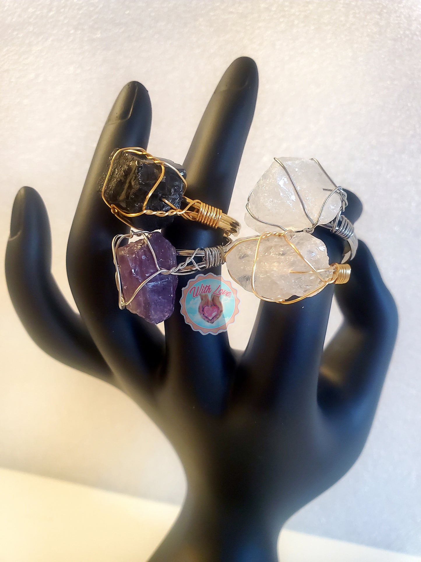 Crystal wire wrapped rings
