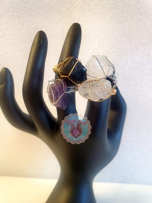 Crystal wire wrapped rings