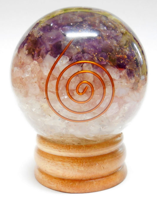 Amethyst, Clear quartz and Rose quartz sphere