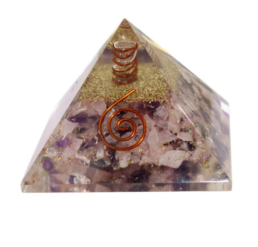 Amethyst and Rose quartz orgonite pyramid
