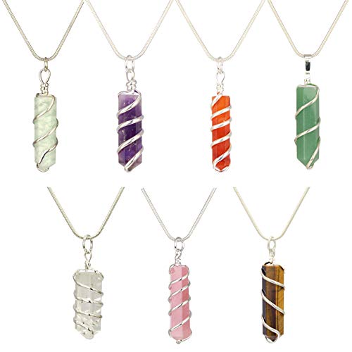 Coil wrapped crystal pendants